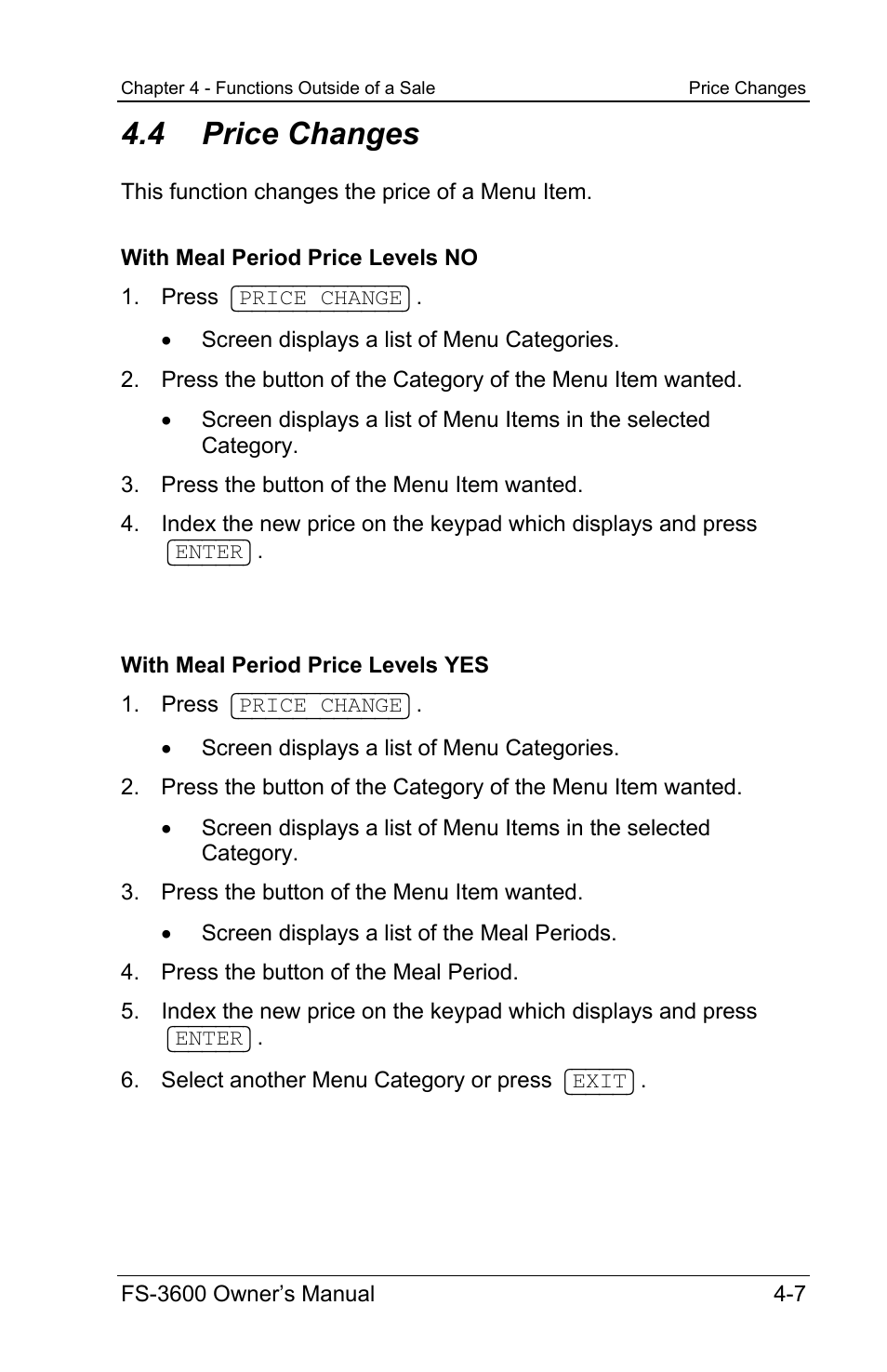 4 price changes | Toshiba TEC FS-3600 User Manual | Page 107 / 146