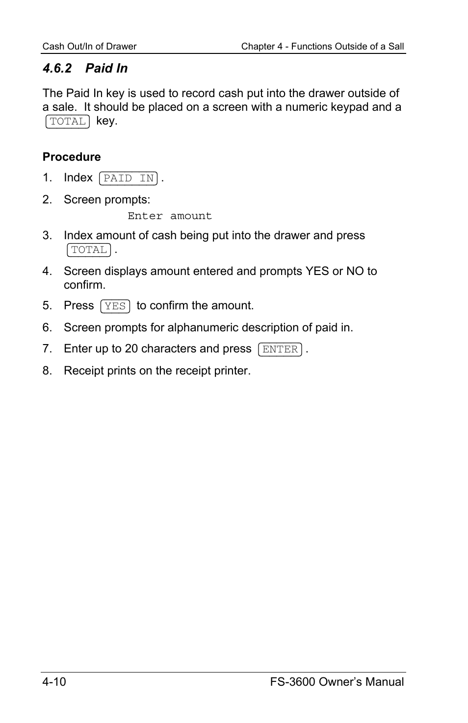 2 paid in | Toshiba TEC FS-3600 User Manual | Page 110 / 146