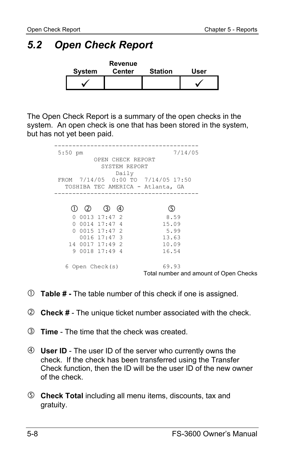 2 open check report | Toshiba TEC FS-3600 User Manual | Page 118 / 146