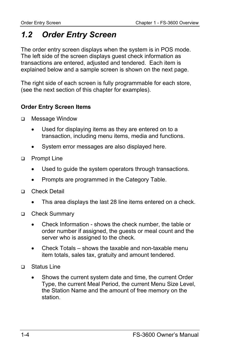 2 order entry screen | Toshiba TEC FS-3600 User Manual | Page 12 / 146