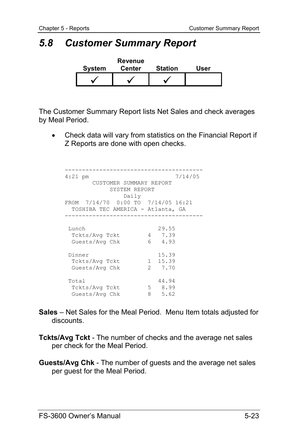 8 customer summary report | Toshiba TEC FS-3600 User Manual | Page 133 / 146