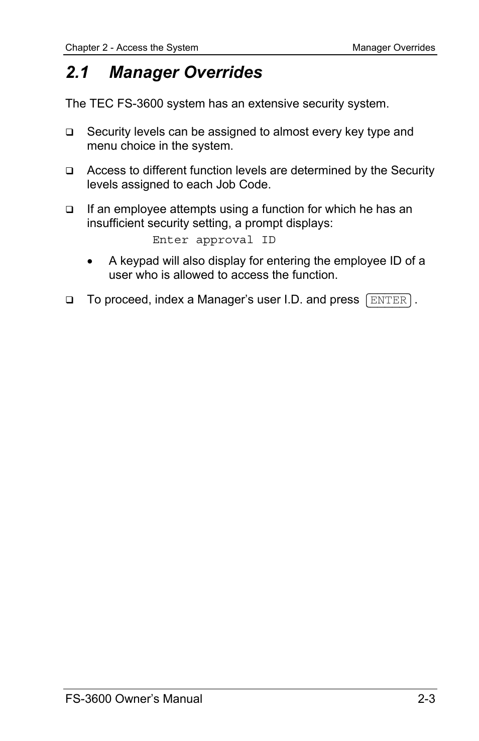 1 manager overrides | Toshiba TEC FS-3600 User Manual | Page 35 / 146