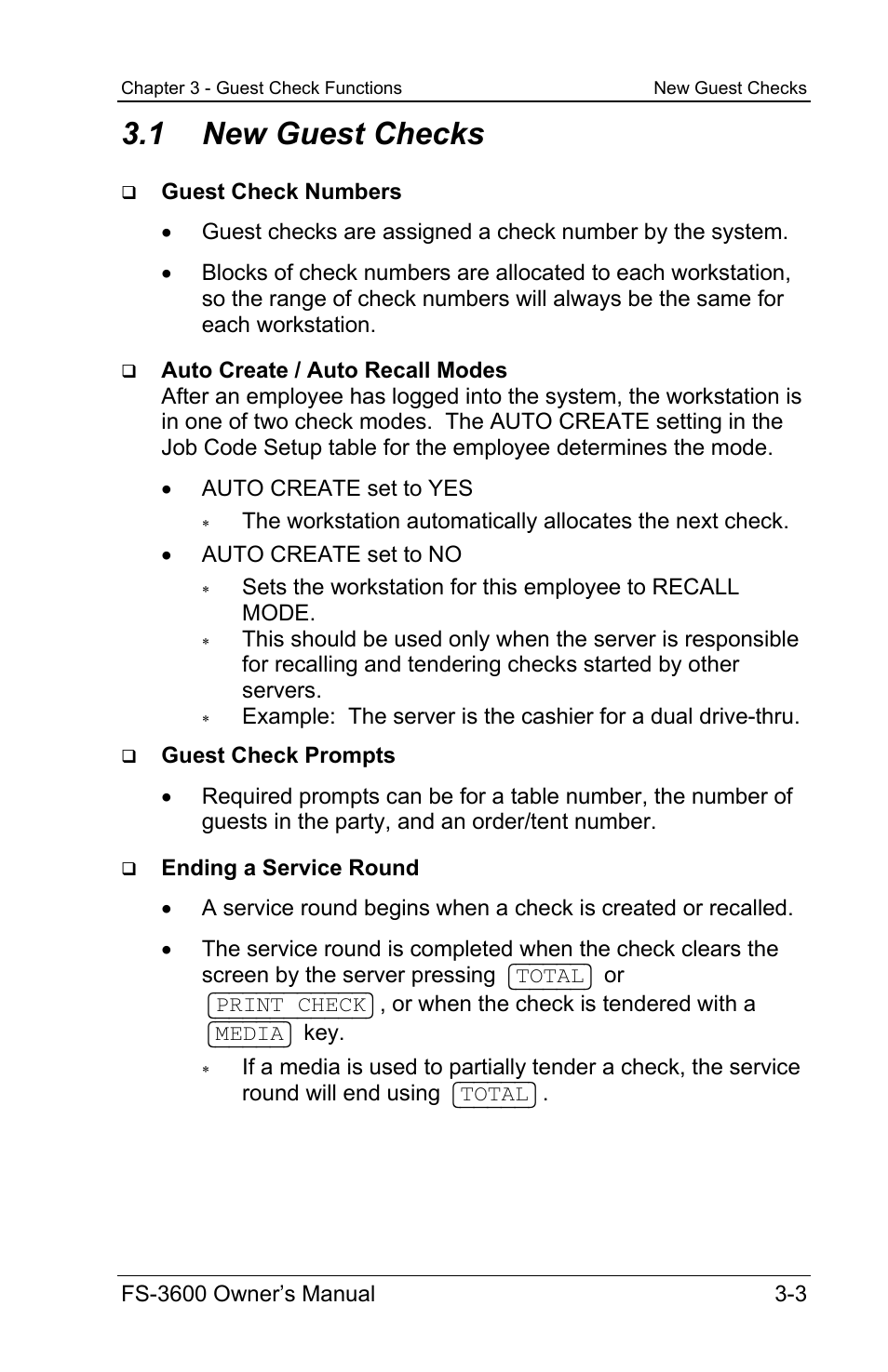 1 new guest checks | Toshiba TEC FS-3600 User Manual | Page 43 / 146