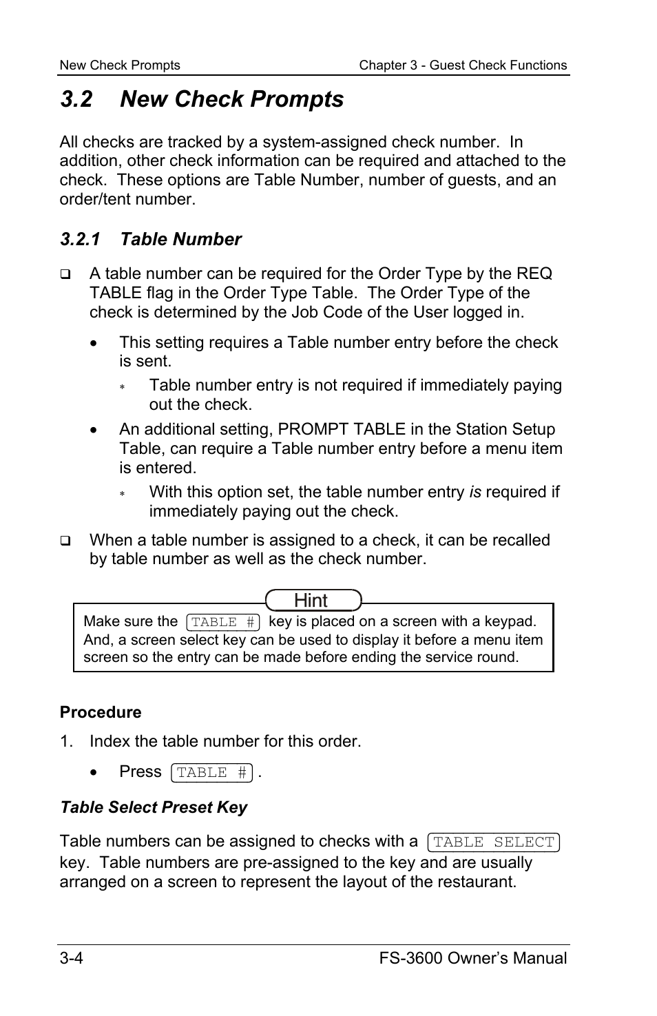 2 new check prompts, 1 table number | Toshiba TEC FS-3600 User Manual | Page 44 / 146