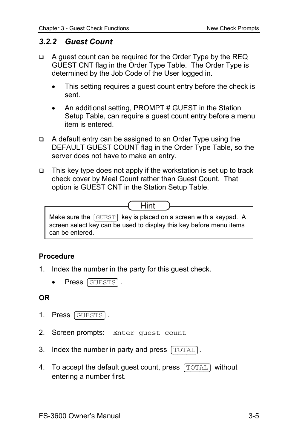 2 guest count | Toshiba TEC FS-3600 User Manual | Page 45 / 146