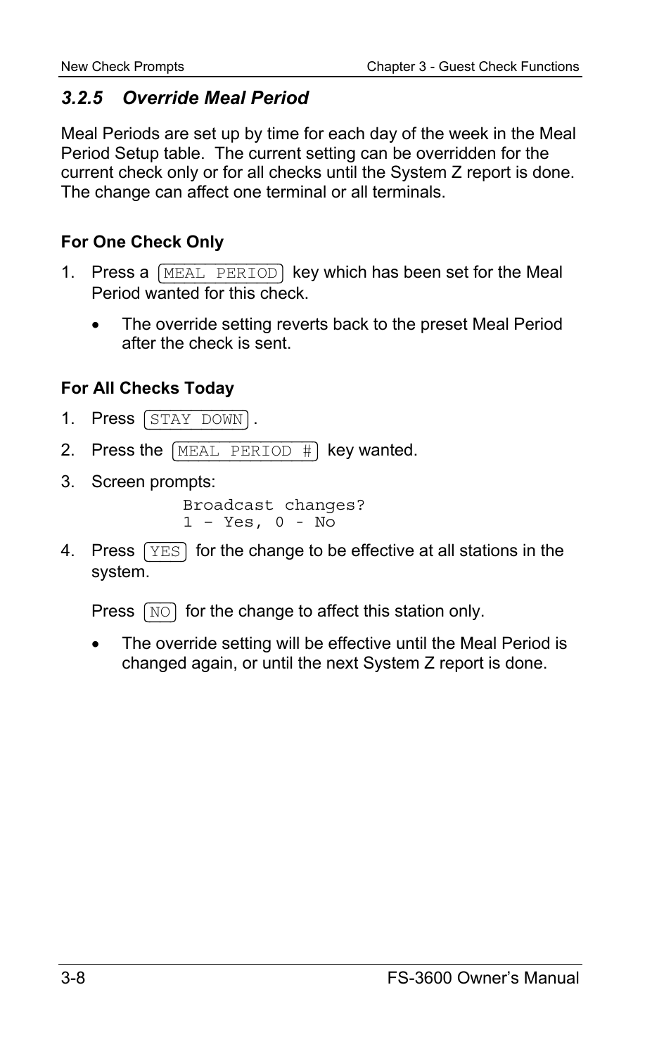 5 override meal period | Toshiba TEC FS-3600 User Manual | Page 48 / 146