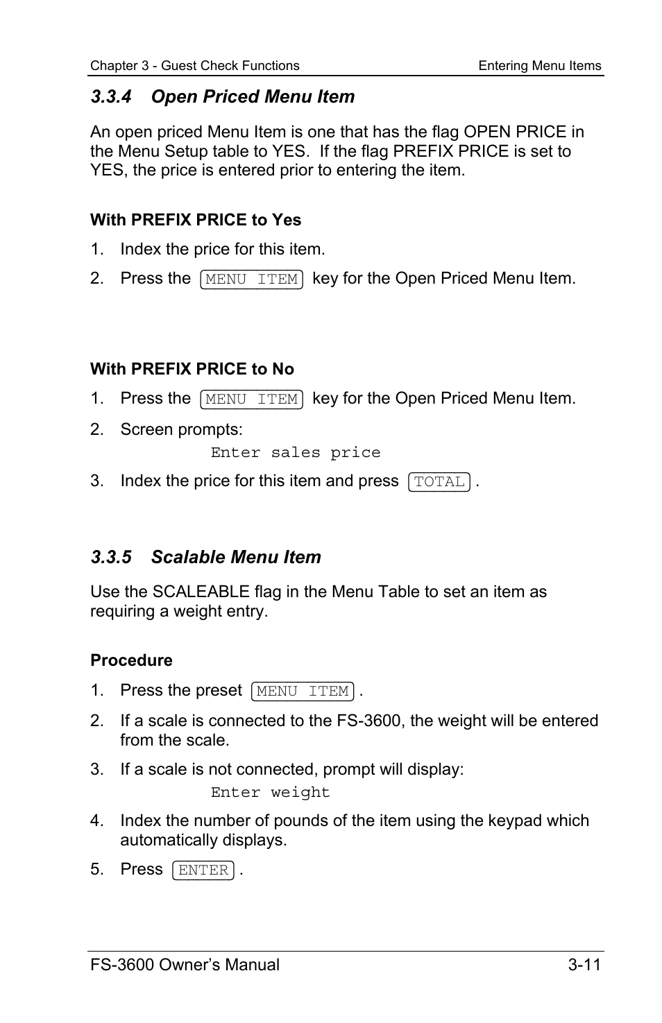 4 open priced menu item, 5 scalable menu item | Toshiba TEC FS-3600 User Manual | Page 51 / 146