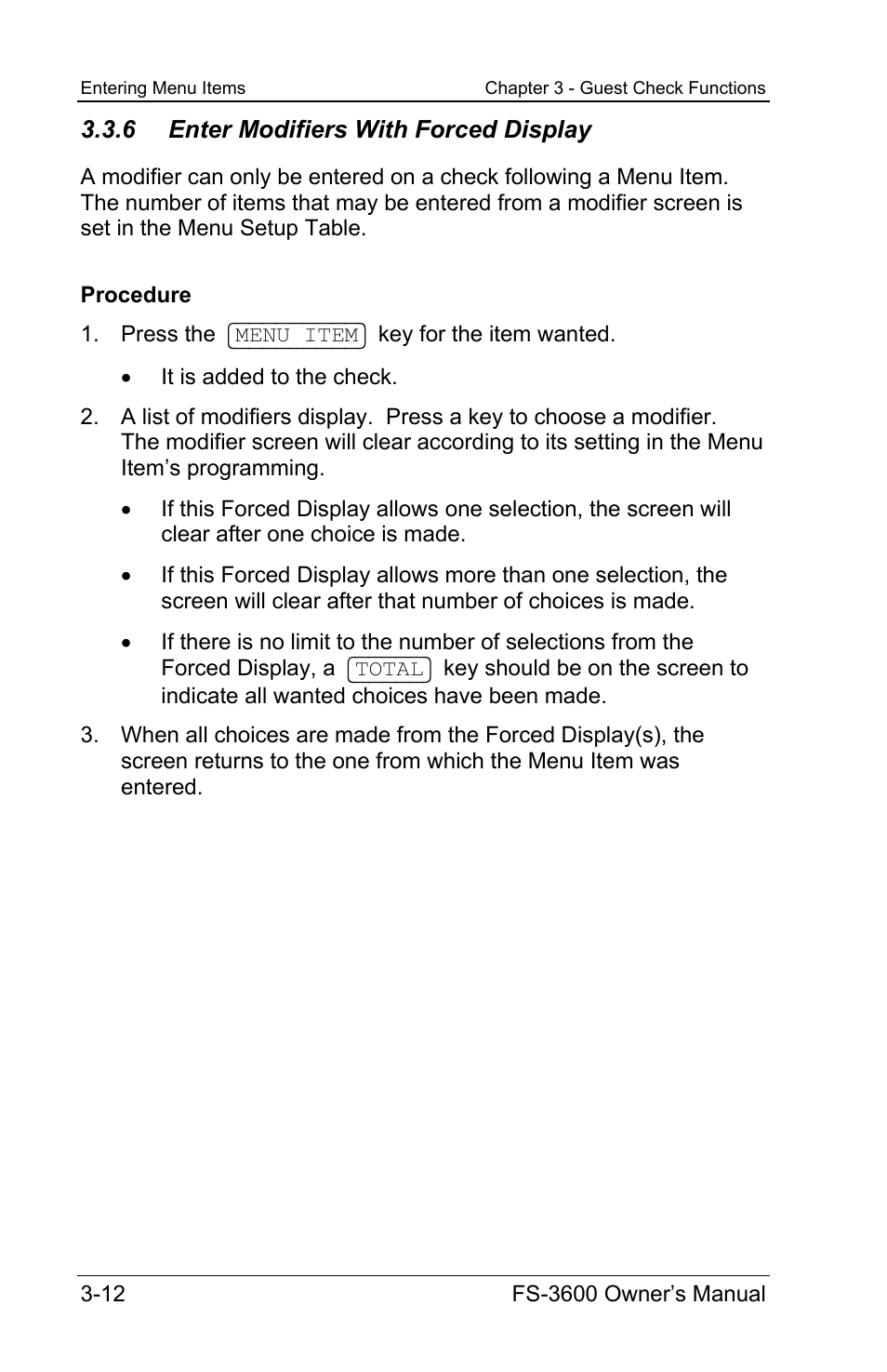 6 enter modifiers with forced display | Toshiba TEC FS-3600 User Manual | Page 52 / 146