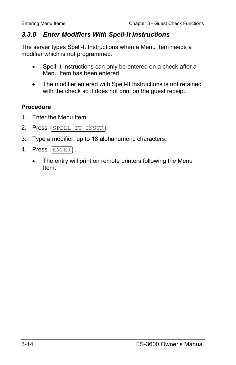 8 enter modifiers with spell-it instructions | Toshiba TEC FS-3600 User Manual | Page 54 / 146