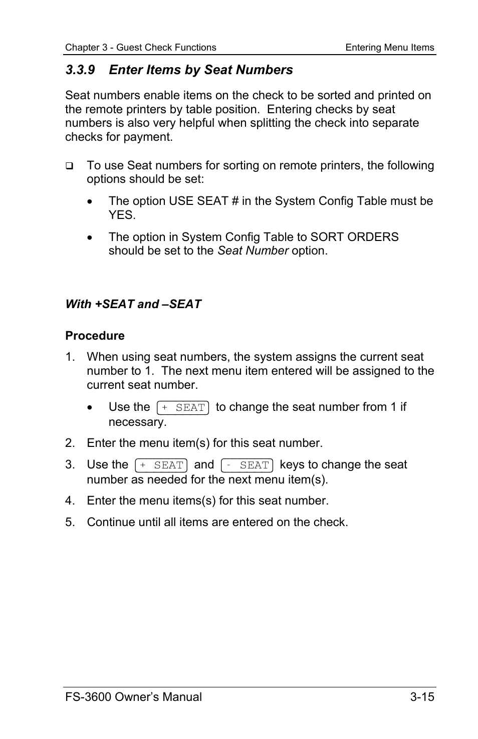 9 enter items by seat numbers | Toshiba TEC FS-3600 User Manual | Page 55 / 146