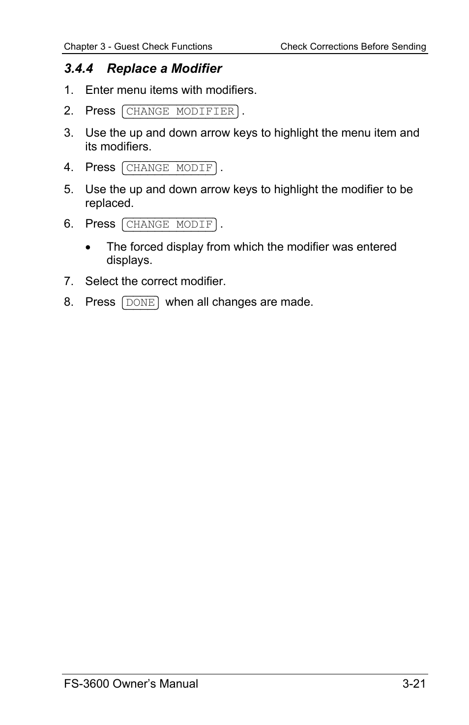 4 replace a modifier | Toshiba TEC FS-3600 User Manual | Page 61 / 146