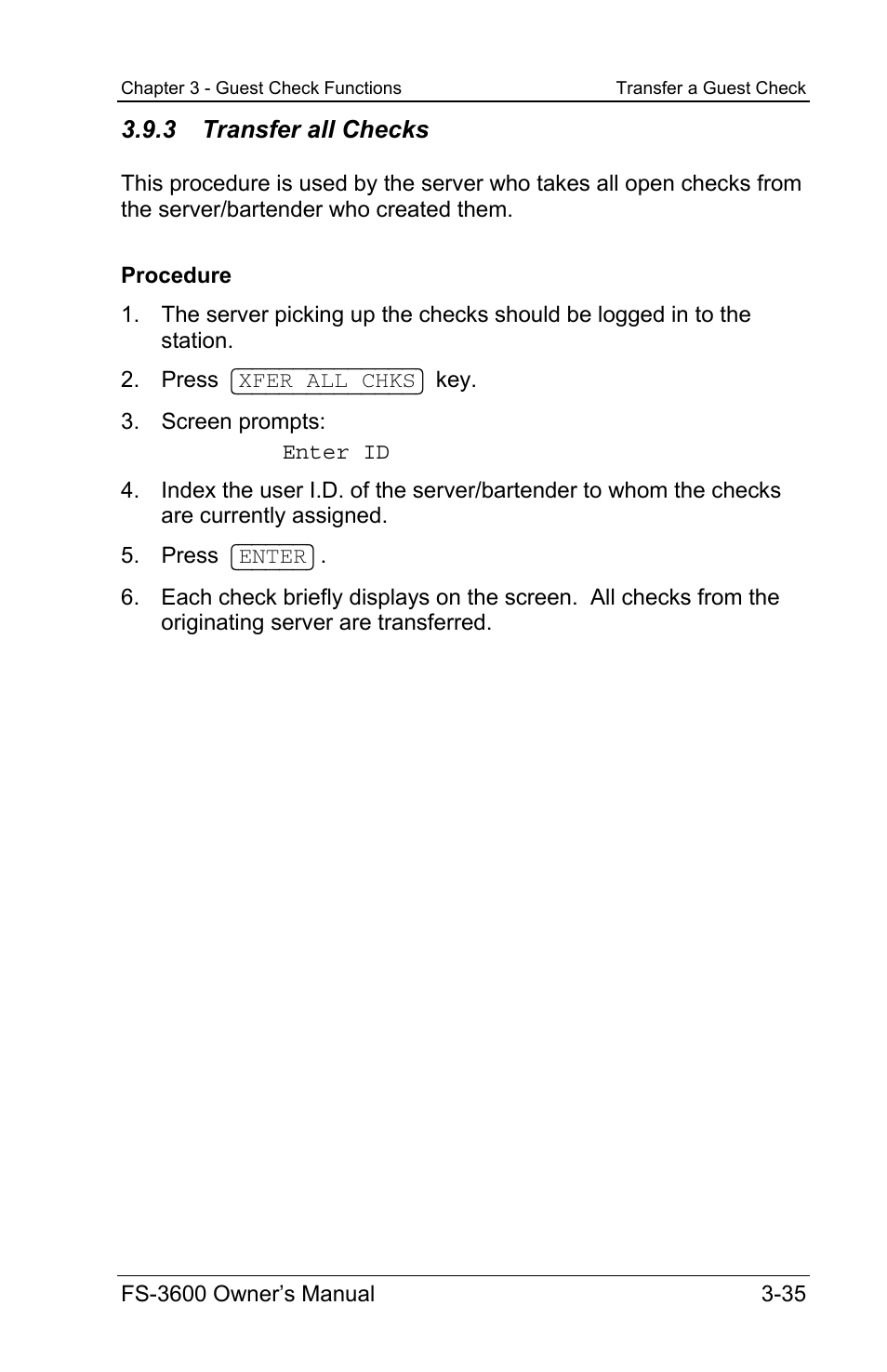 3 transfer all checks | Toshiba TEC FS-3600 User Manual | Page 75 / 146