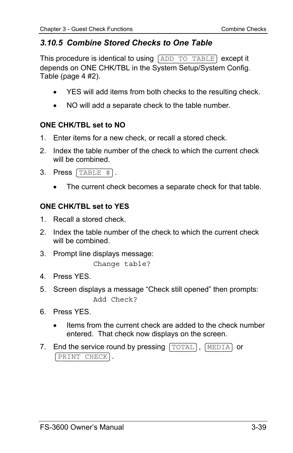 5 combine stored checks to one table | Toshiba TEC FS-3600 User Manual | Page 79 / 146