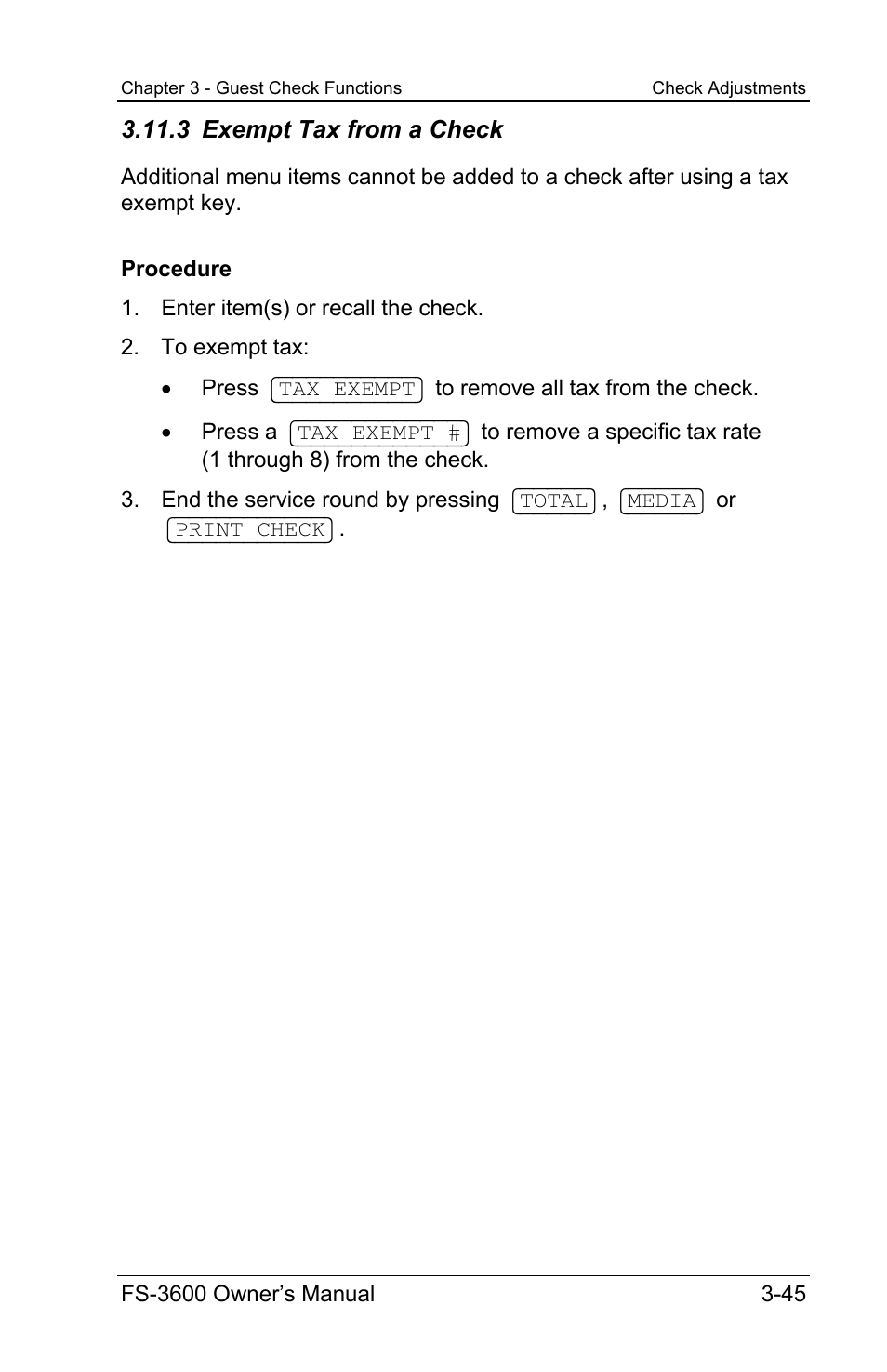3 exempt tax from a check | Toshiba TEC FS-3600 User Manual | Page 85 / 146