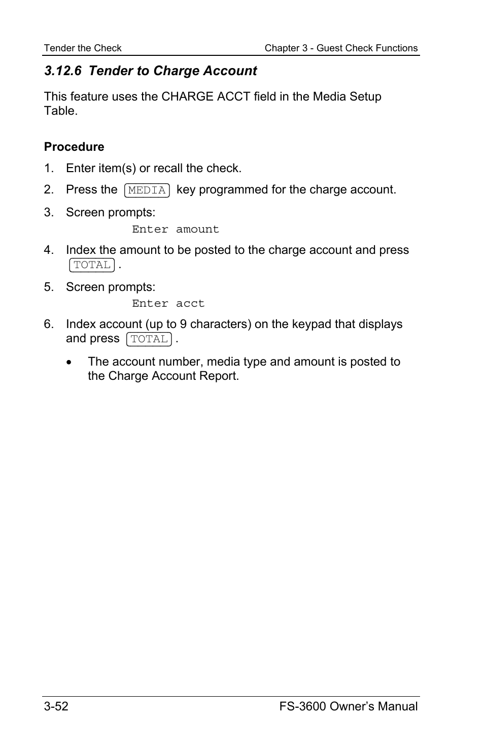 6 tender to charge account | Toshiba TEC FS-3600 User Manual | Page 92 / 146