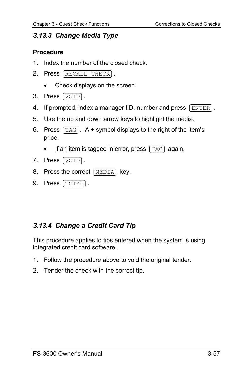 3 change media type, 4 change a credit card tip | Toshiba TEC FS-3600 User Manual | Page 97 / 146