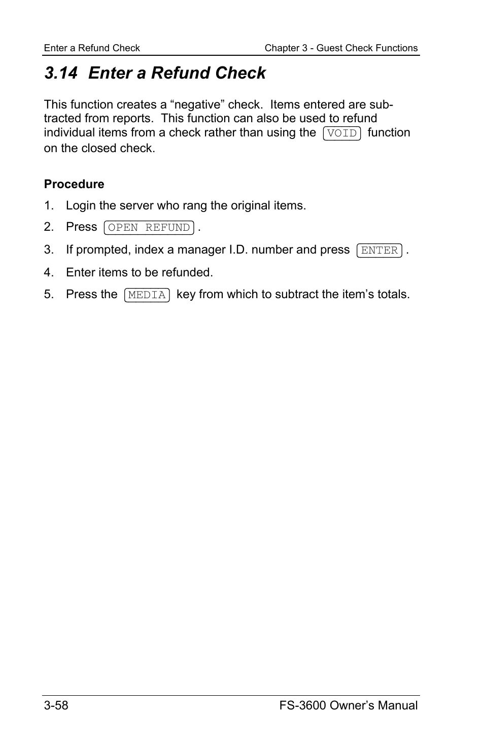 14 enter a refund check | Toshiba TEC FS-3600 User Manual | Page 98 / 146