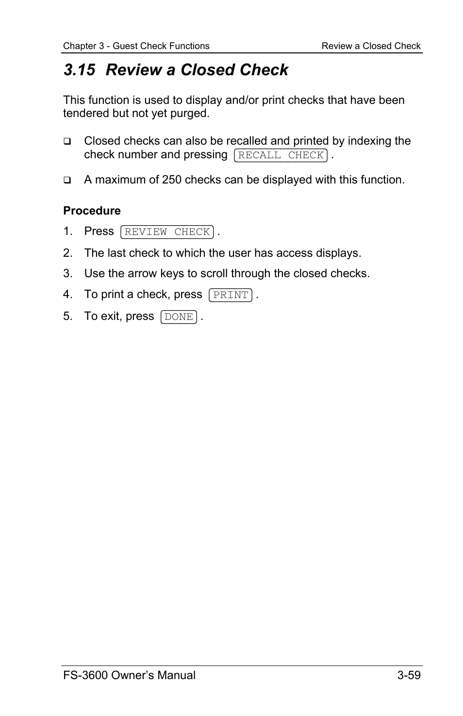 15 review a closed check | Toshiba TEC FS-3600 User Manual | Page 99 / 146