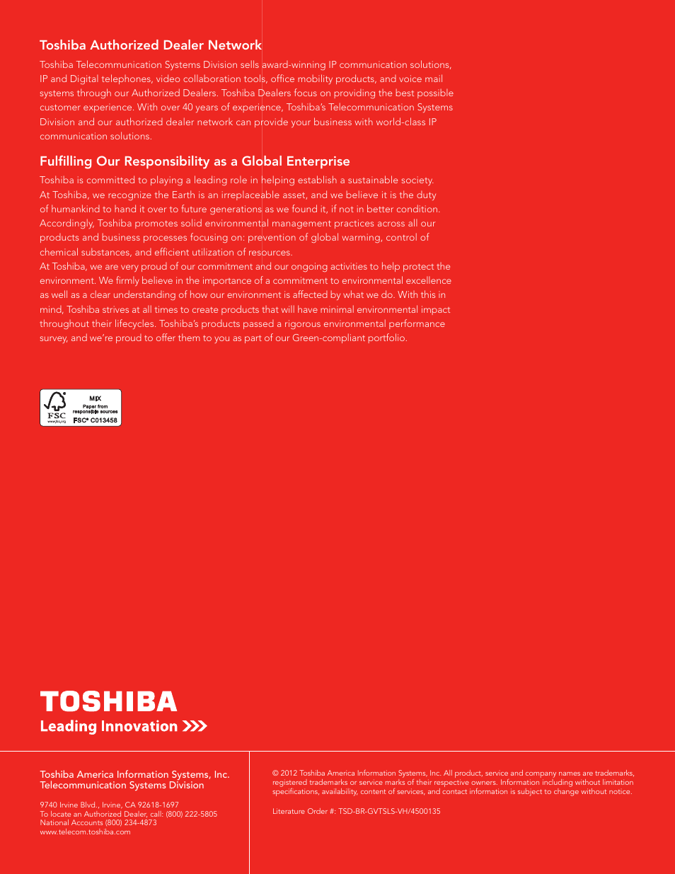 Toshiba authorized dealer network | Toshiba IP Communications System User Manual | Page 4 / 4