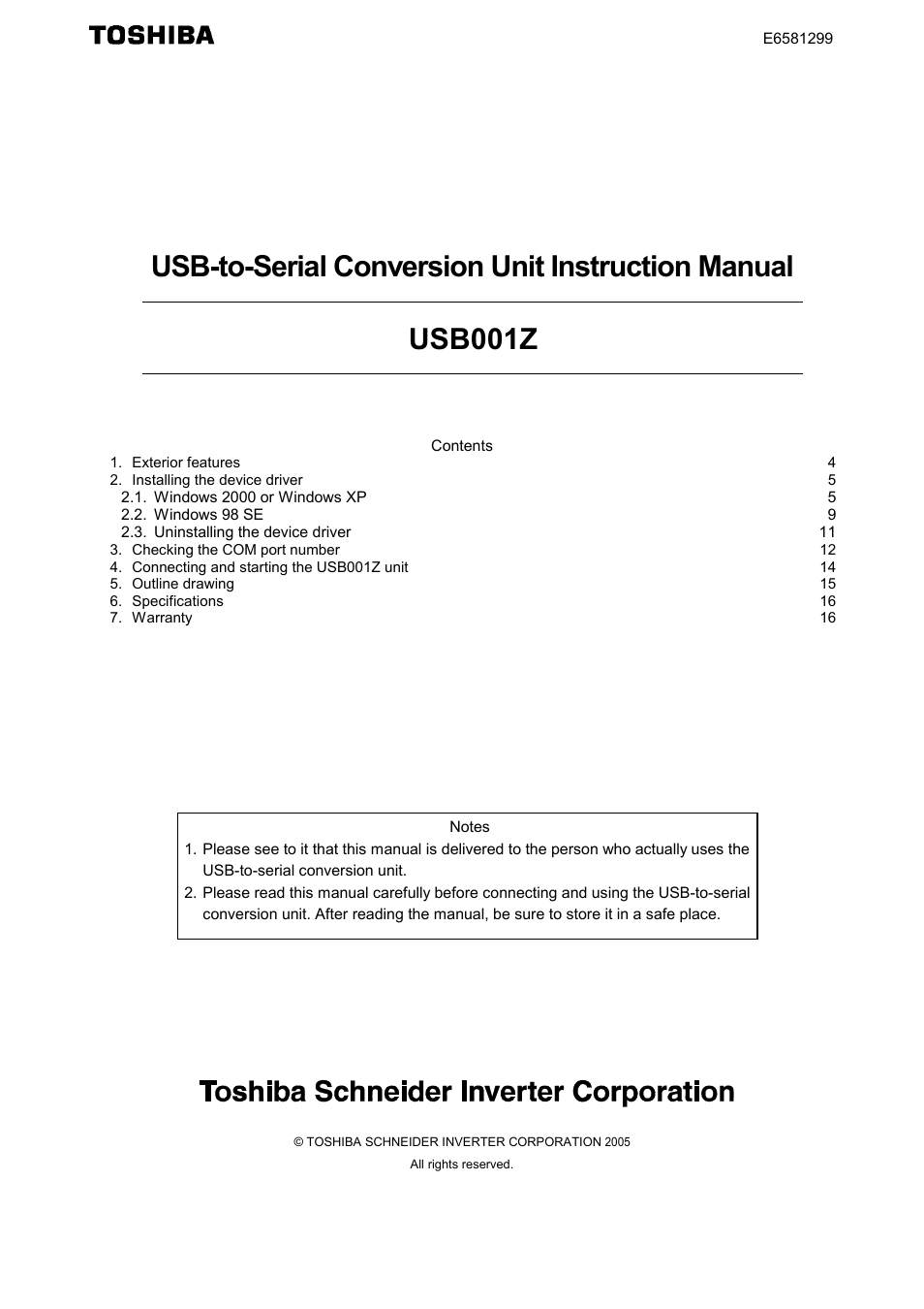 Toshiba USB001Z User Manual | 18 pages