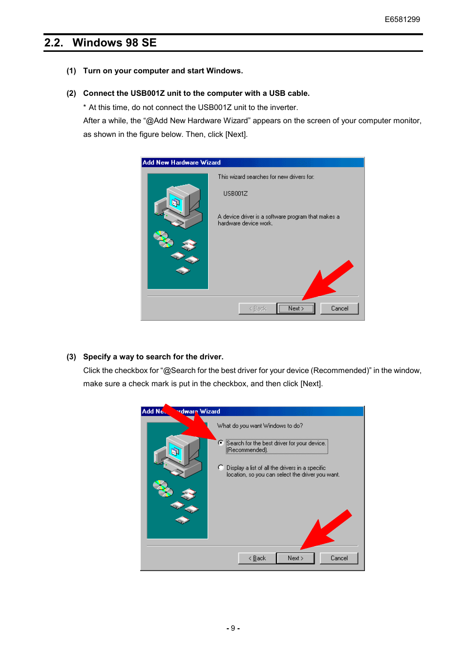 Windows 98 se | Toshiba USB001Z User Manual | Page 10 / 18