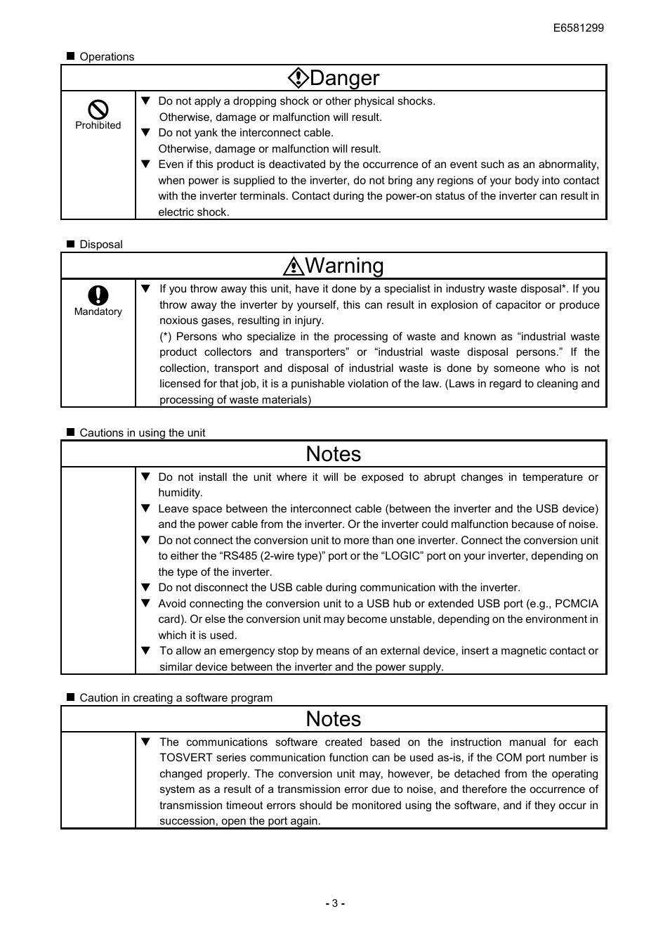 Danger, Warning | Toshiba USB001Z User Manual | Page 4 / 18