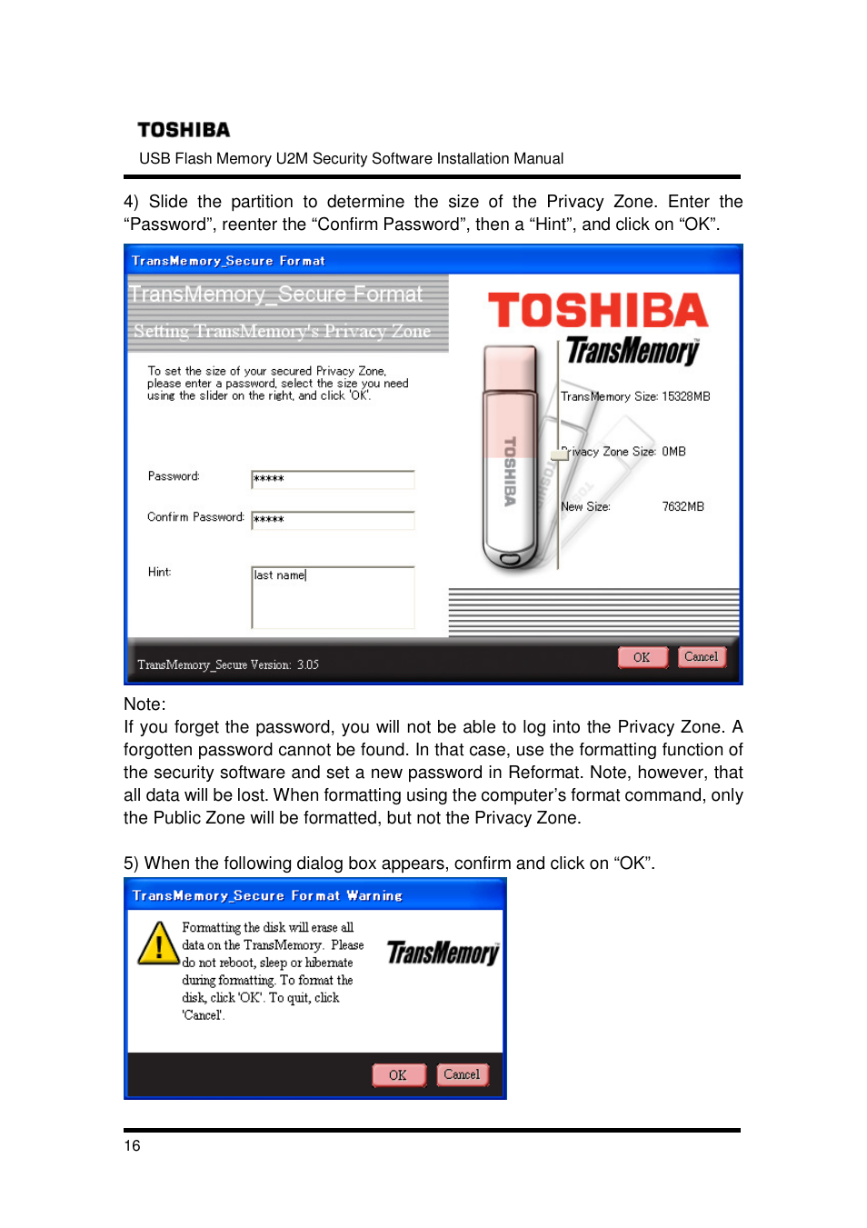 Toshiba TRANSMEMORY U2M-004GT User Manual | Page 16 / 26