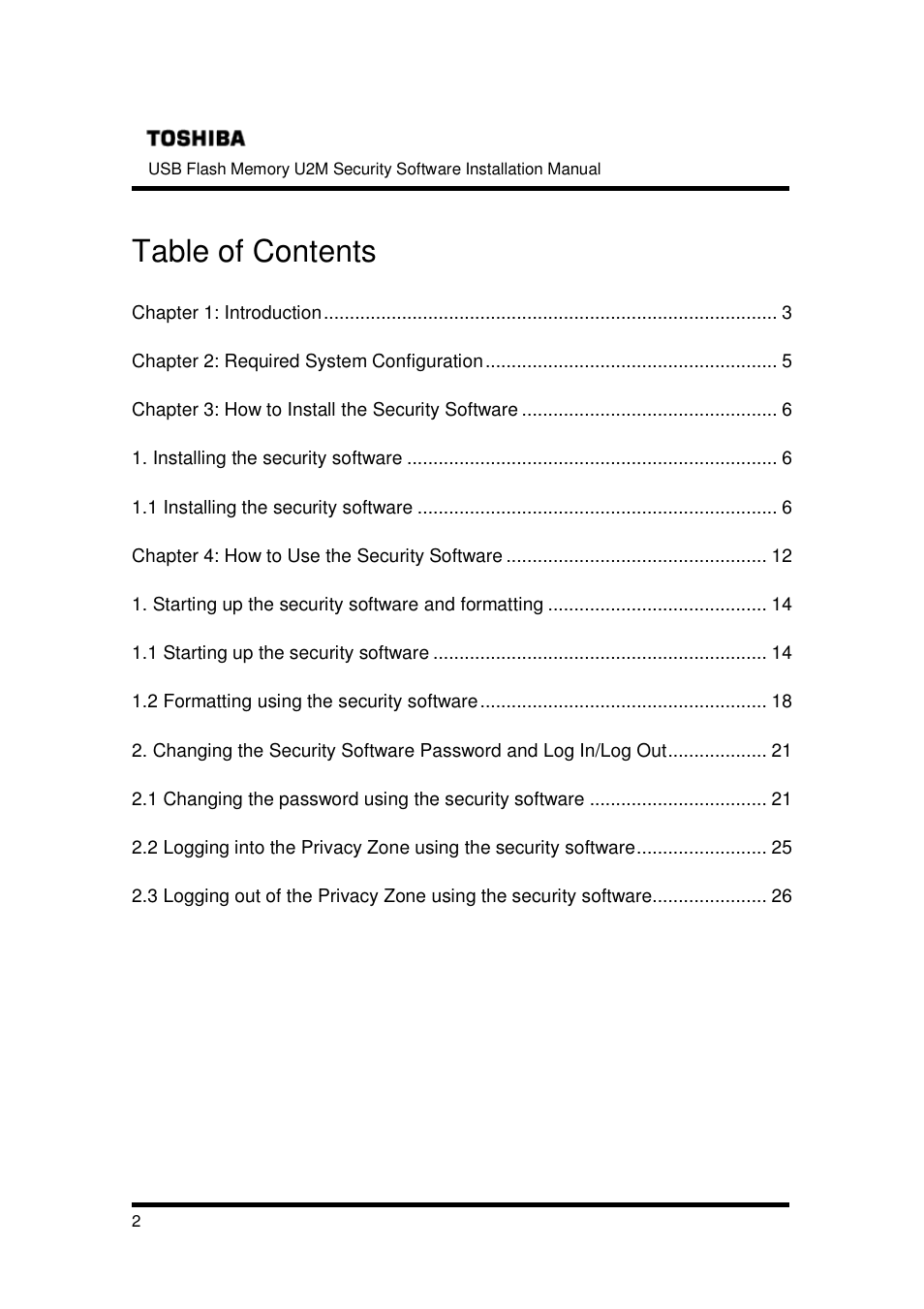 Toshiba TRANSMEMORY U2M-004GT User Manual | Page 2 / 26