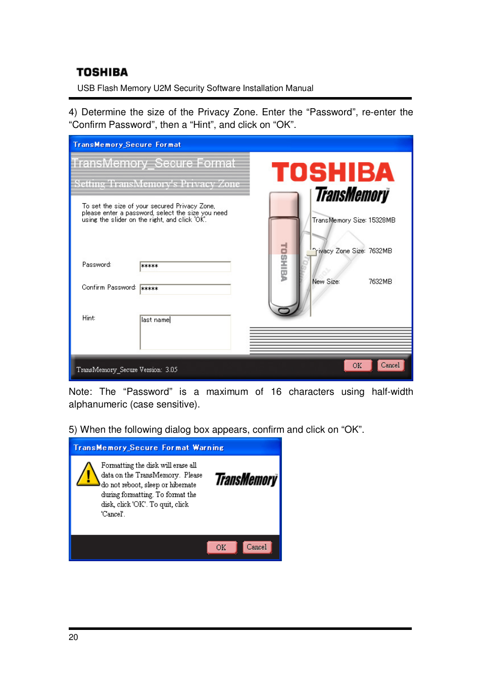 Toshiba TRANSMEMORY U2M-004GT User Manual | Page 20 / 26