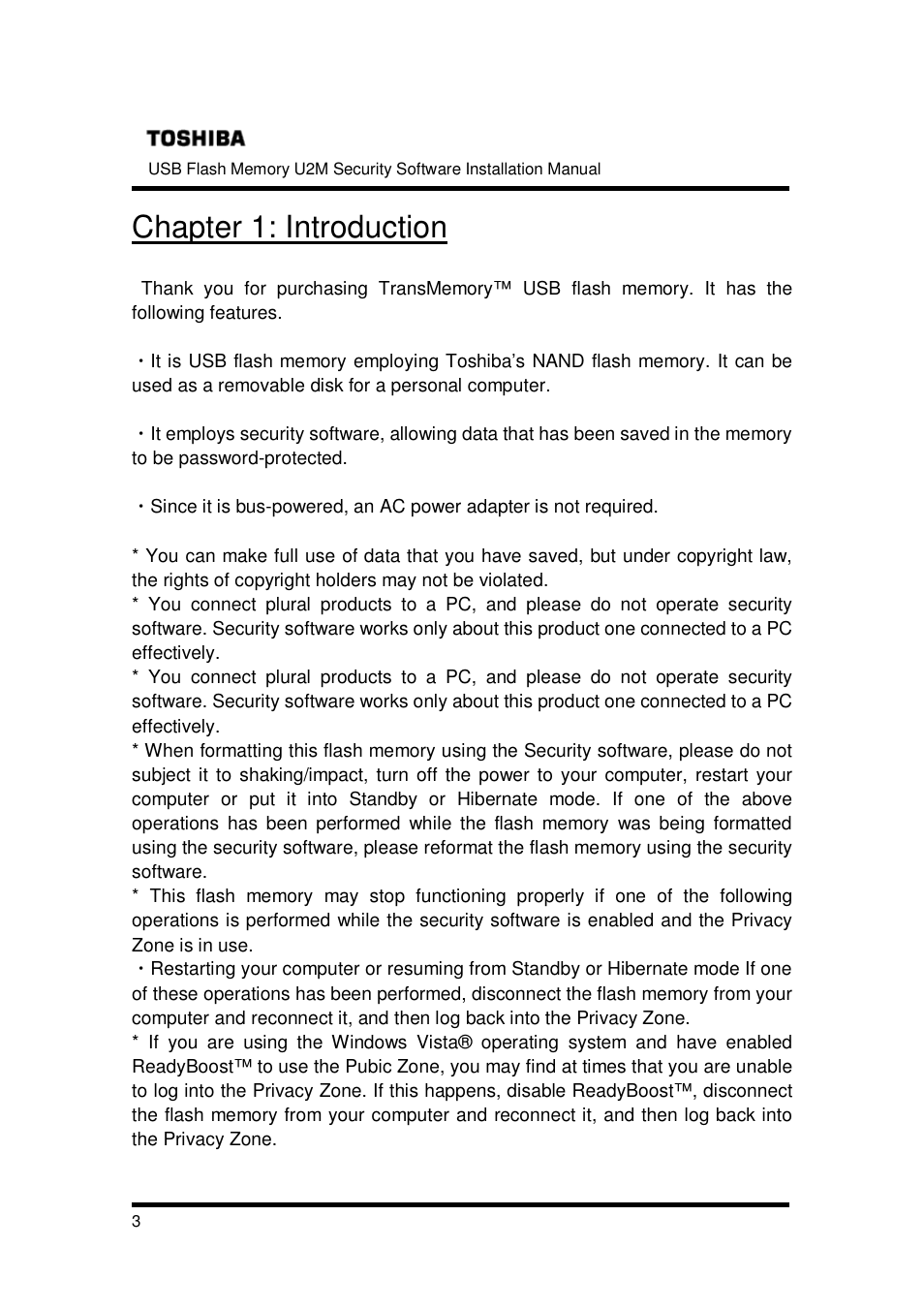 Chapter 1: introduction | Toshiba TRANSMEMORY U2M-004GT User Manual | Page 3 / 26