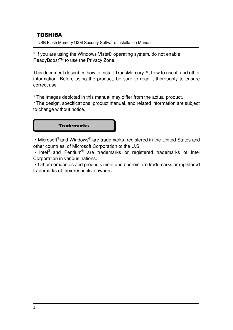 Toshiba TRANSMEMORY U2M-004GT User Manual | Page 4 / 26