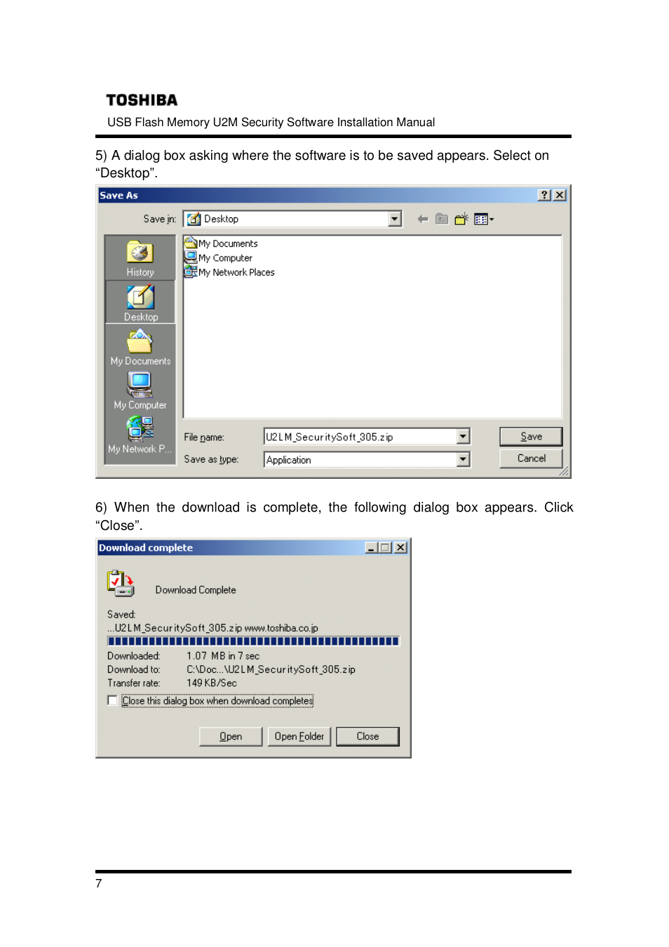 Toshiba TRANSMEMORY U2M-004GT User Manual | Page 7 / 26