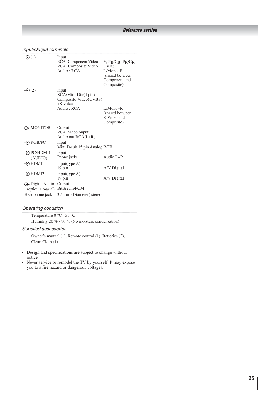 Toshiba 32AV500A User Manual | Page 35 / 39