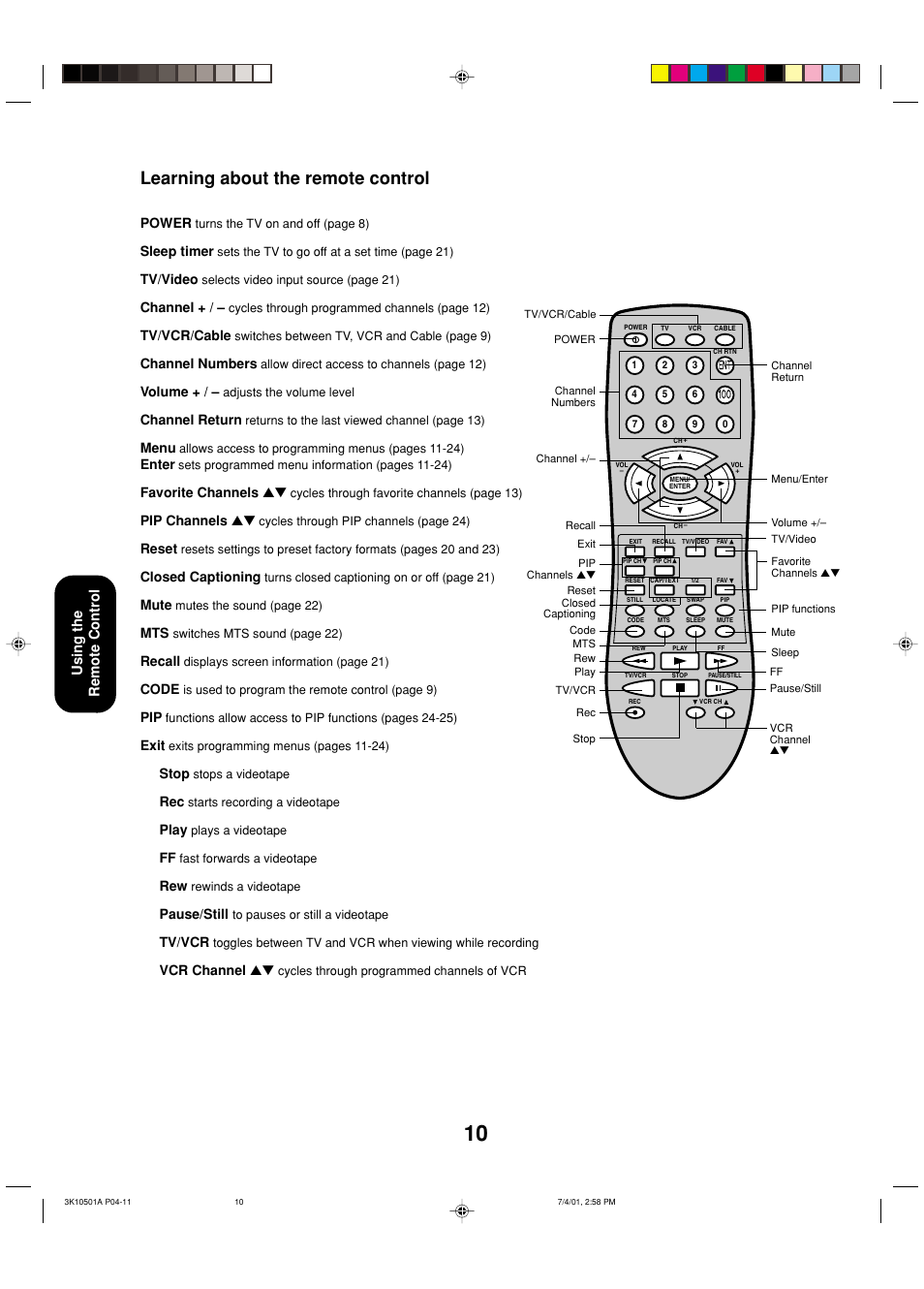 Learning about the remote control | Toshiba 27AX61 User Manual | Page 12 / 32