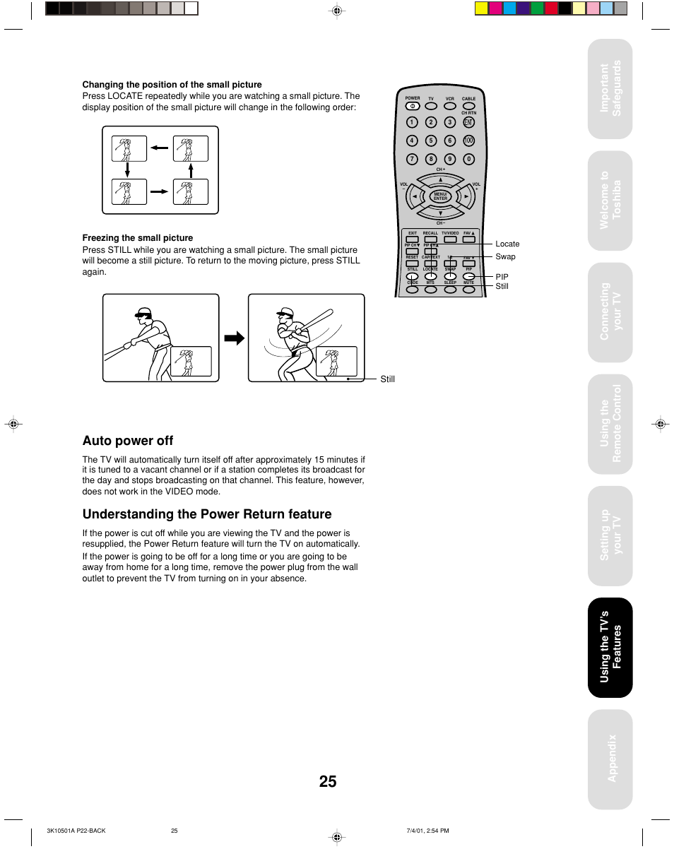 Auto power off, Understanding the power return feature | Toshiba 27AX61 User Manual | Page 27 / 32