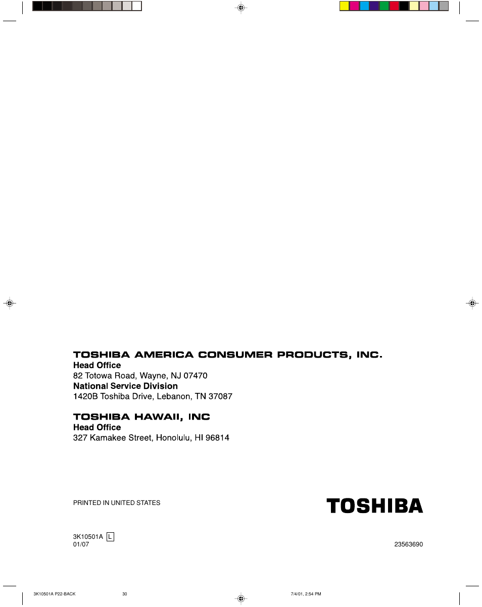 Back cover | Toshiba 27AX61 User Manual | Page 32 / 32