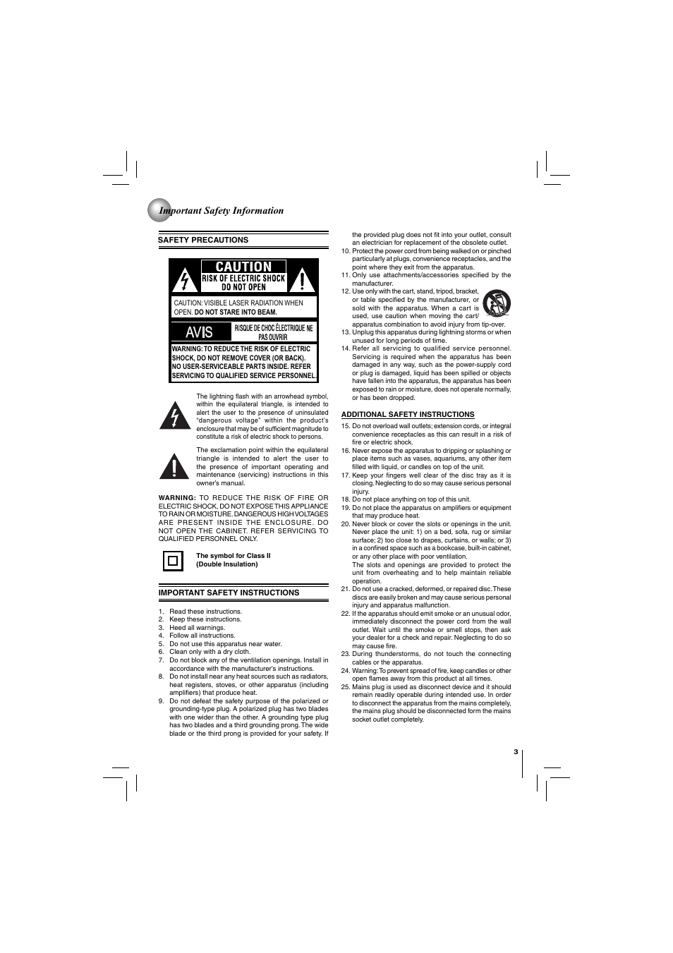 Avis, Important safety information | Toshiba DISC BDX2250KU User Manual | Page 3 / 56