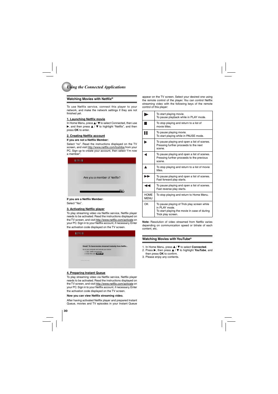 Using the connected applications | Toshiba DISC BDX2250KU User Manual | Page 30 / 56