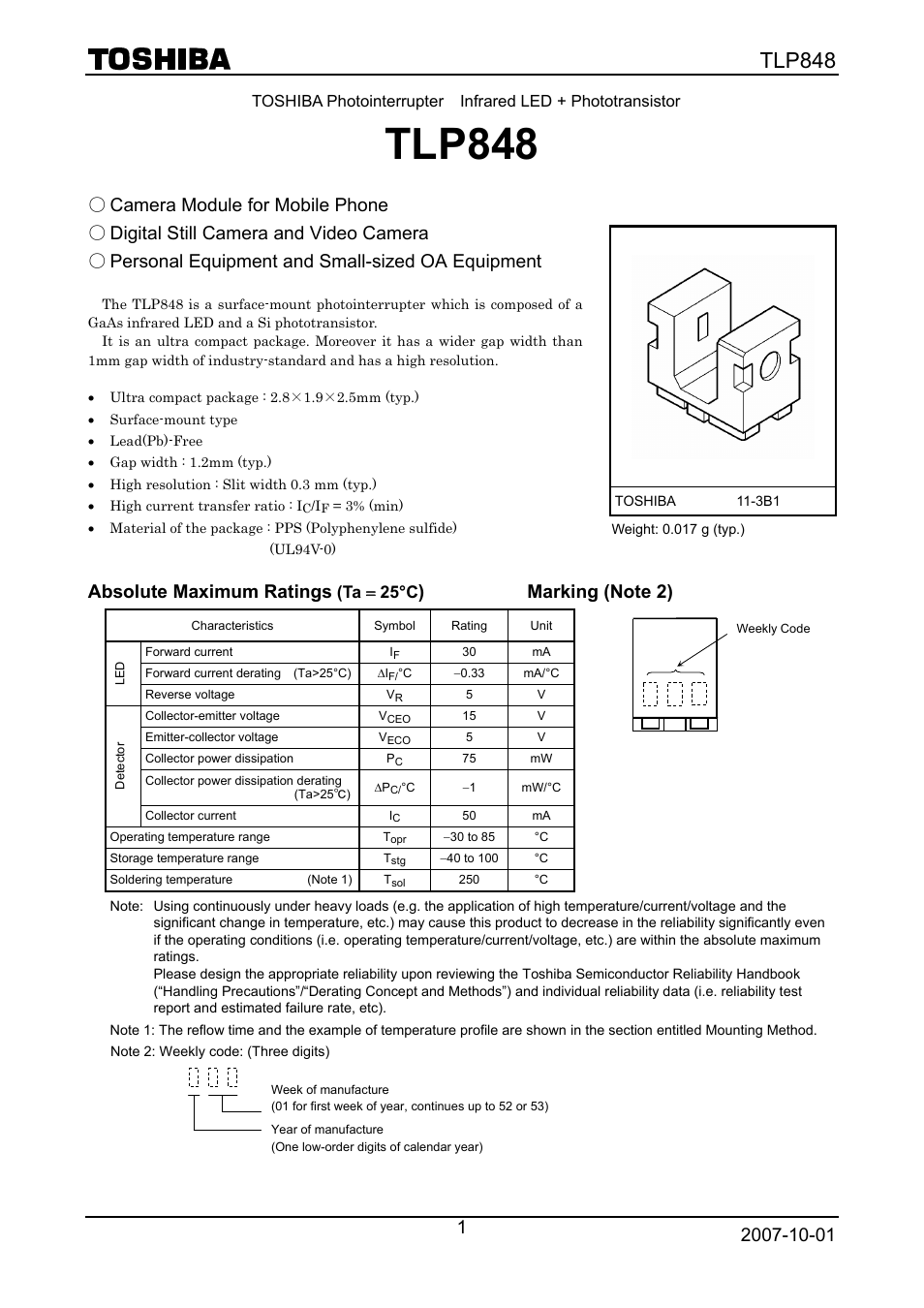 Toshiba TLP848 User Manual | 12 pages