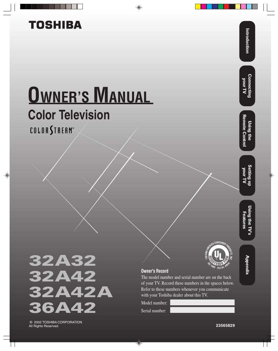 Toshiba 32A42A User Manual | 36 pages