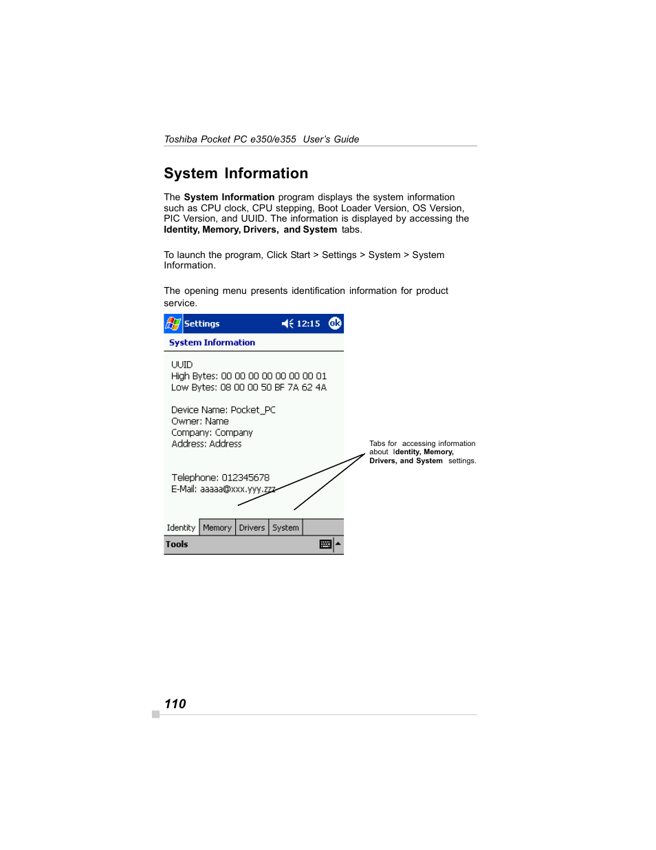 System information | Toshiba E350/E355 User Manual | Page 110 / 116