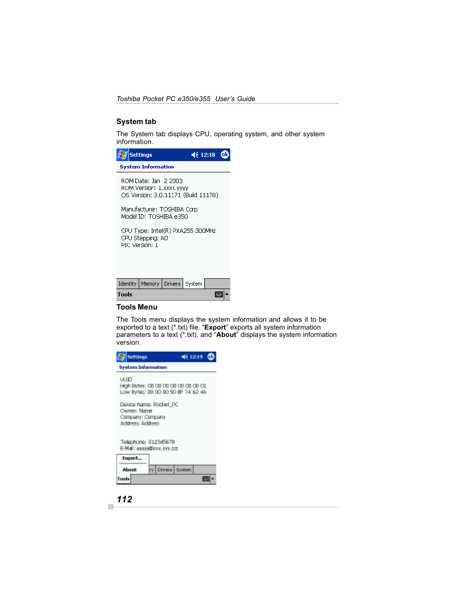 Toshiba E350/E355 User Manual | Page 112 / 116