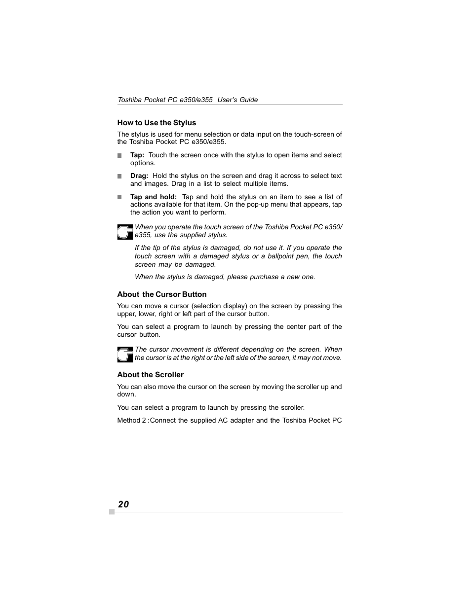 Toshiba E350/E355 User Manual | Page 20 / 116