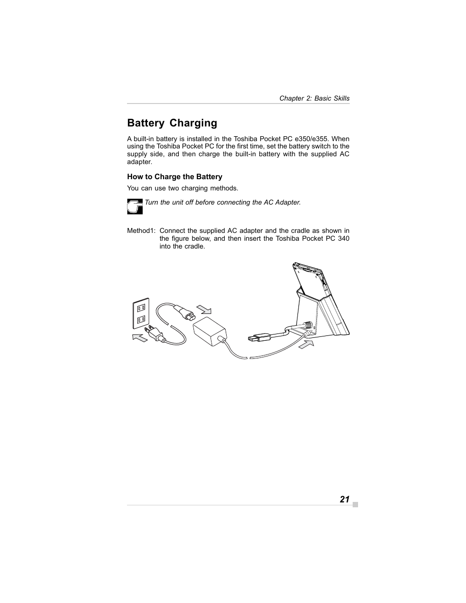 Battery charging | Toshiba E350/E355 User Manual | Page 21 / 116
