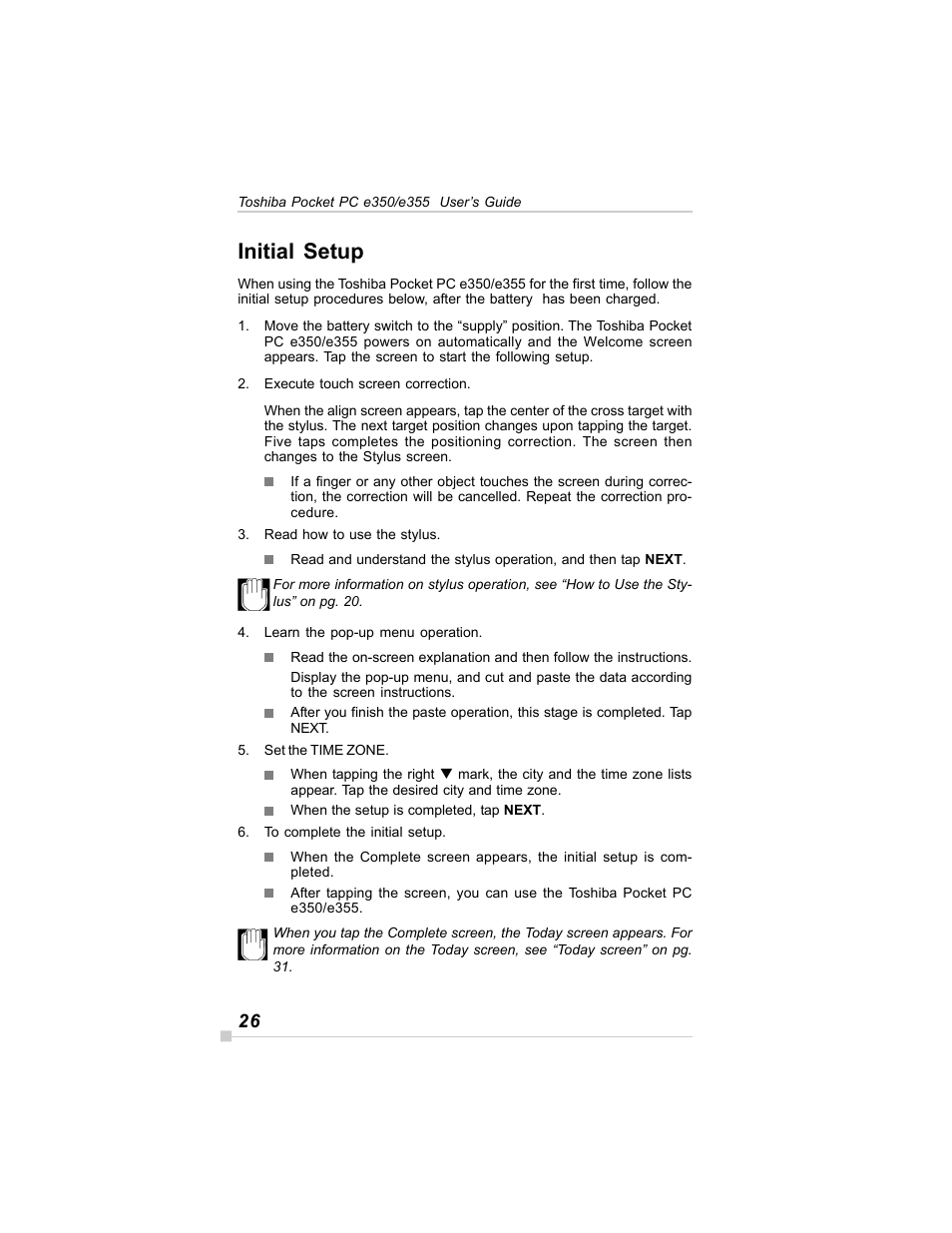 Initial setup | Toshiba E350/E355 User Manual | Page 26 / 116