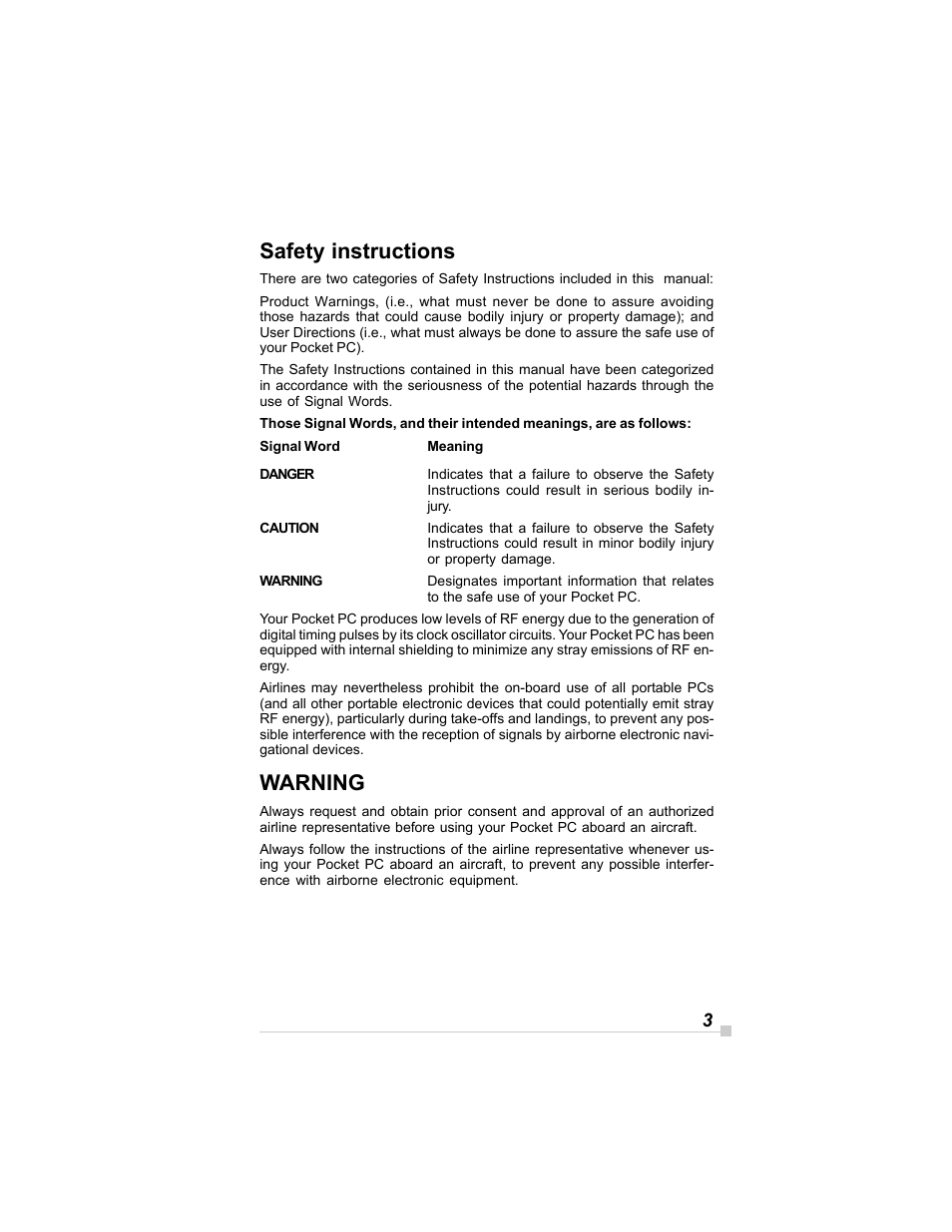 Safety instructions, Warning | Toshiba E350/E355 User Manual | Page 3 / 116