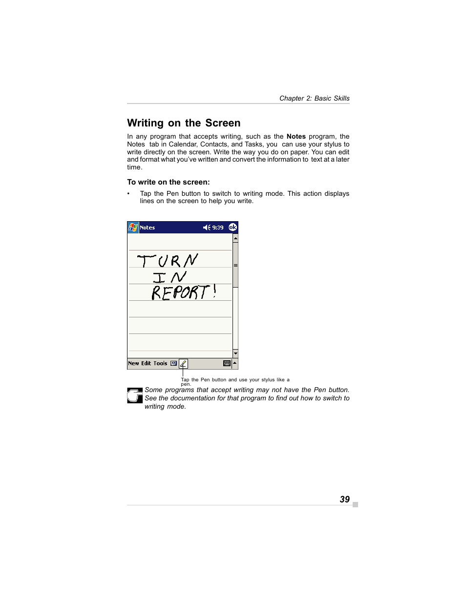 Writing on the screen | Toshiba E350/E355 User Manual | Page 39 / 116