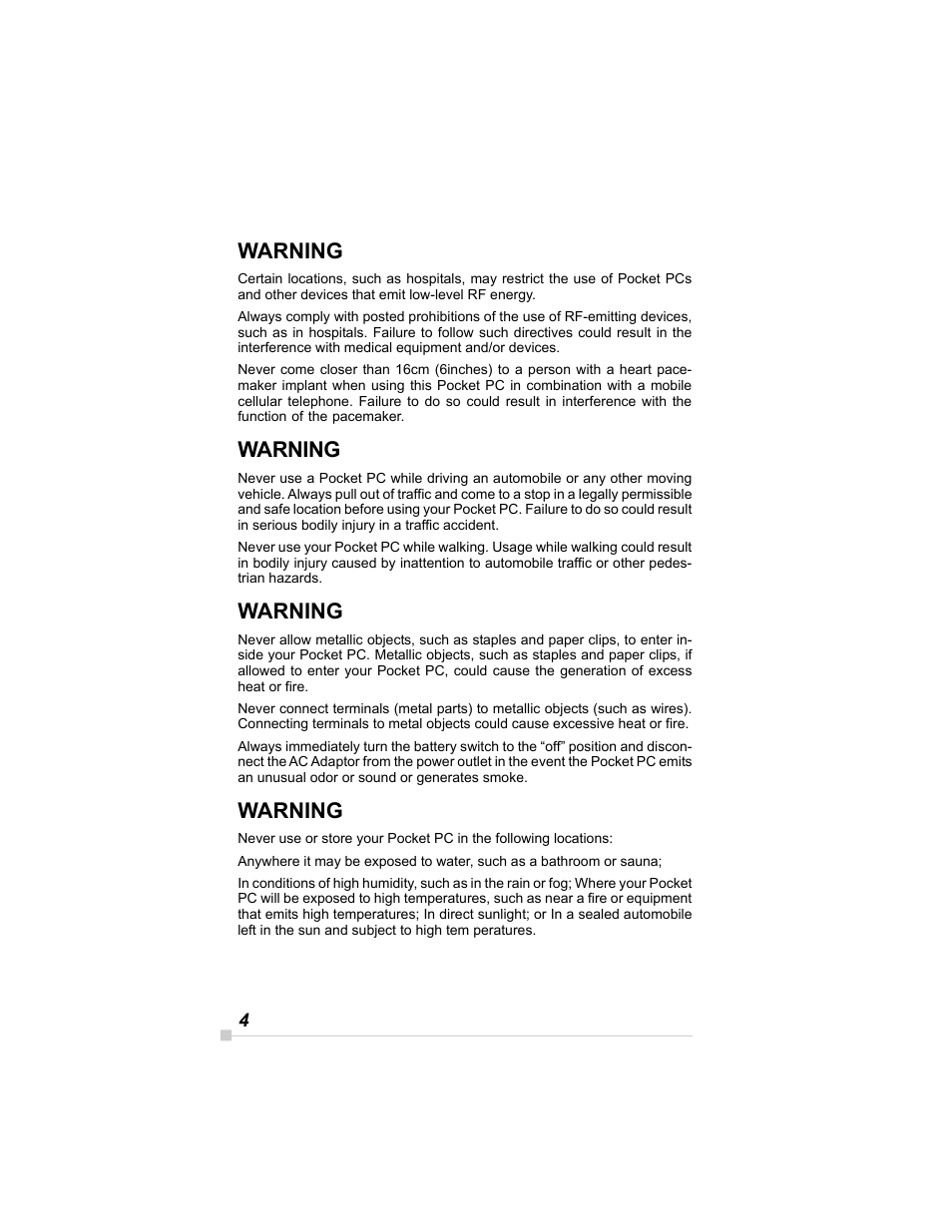 Warning | Toshiba E350/E355 User Manual | Page 4 / 116