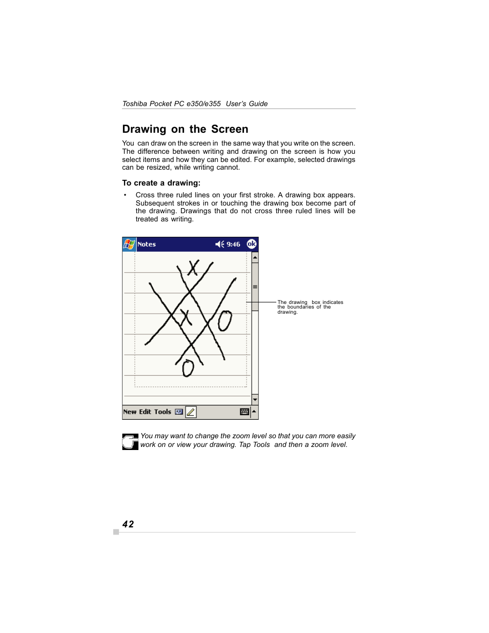 Drawing on the screen | Toshiba E350/E355 User Manual | Page 42 / 116