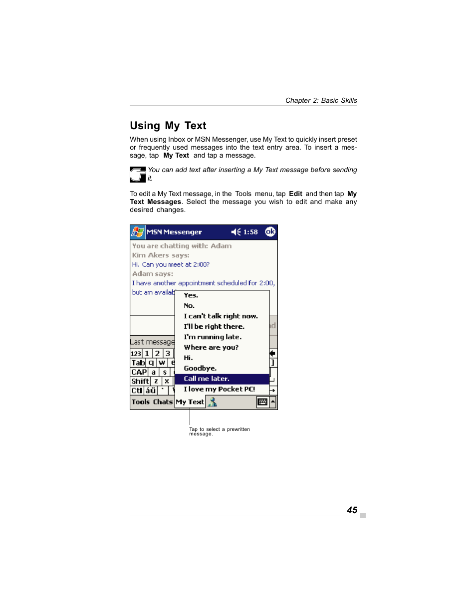 Using my text | Toshiba E350/E355 User Manual | Page 45 / 116